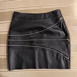 Express Black Faux Leather Mini Skirt with Zipper Accents